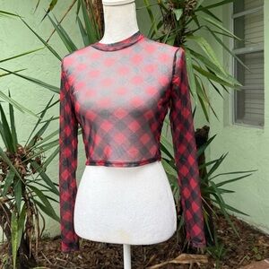 Red Black Plaid Sheer long sleeve
